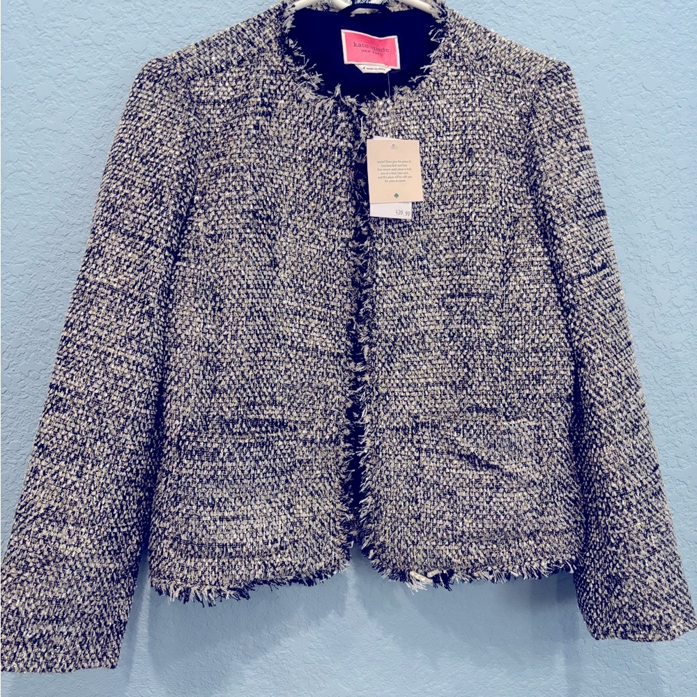 NWT, Kate Spade, black with gold threading, jacket